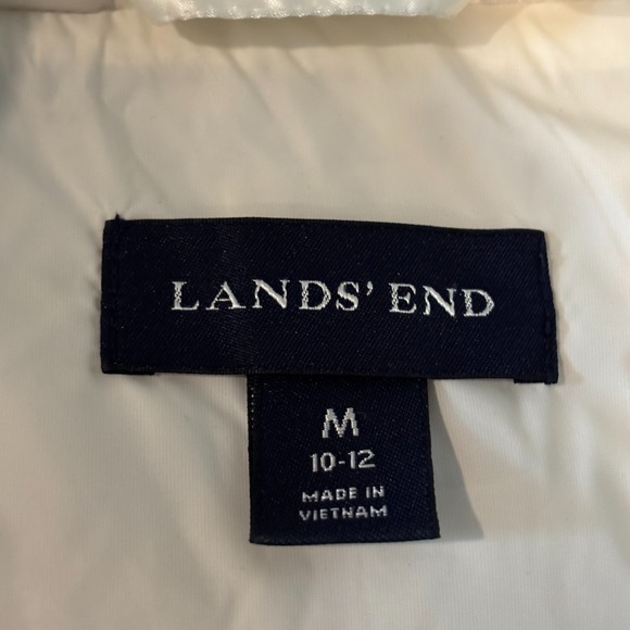 Lands End Jacket Vest Large Goose Down Quilted White Zip Satin Sleeveless 18627x - Picture 6 of 7